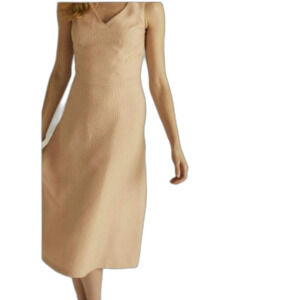 Long Tall Sally Peachy Nude Floral Embossed Sleeveless V-Neck Occasion Dress 8